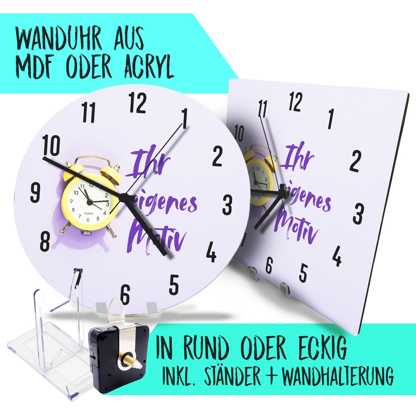 Hochwertige 30cm Uhren Made in Alzenau Lautlose Uhr MDF Acryl Eigenes Motiv