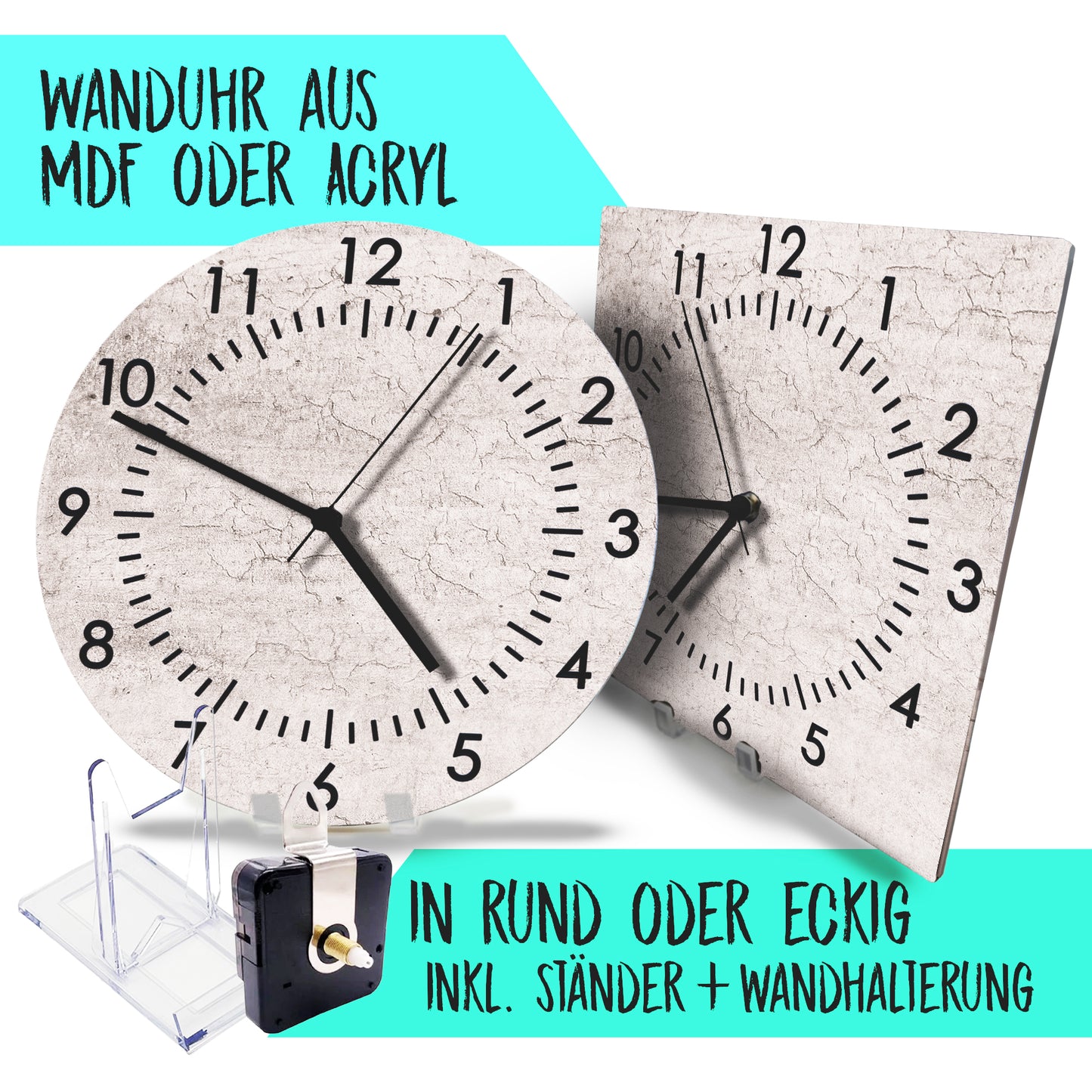 Hochwertige 30cm-Uhren Made in Alzenau Lautlose Uhr MDF Acryl Motiv Betonwand