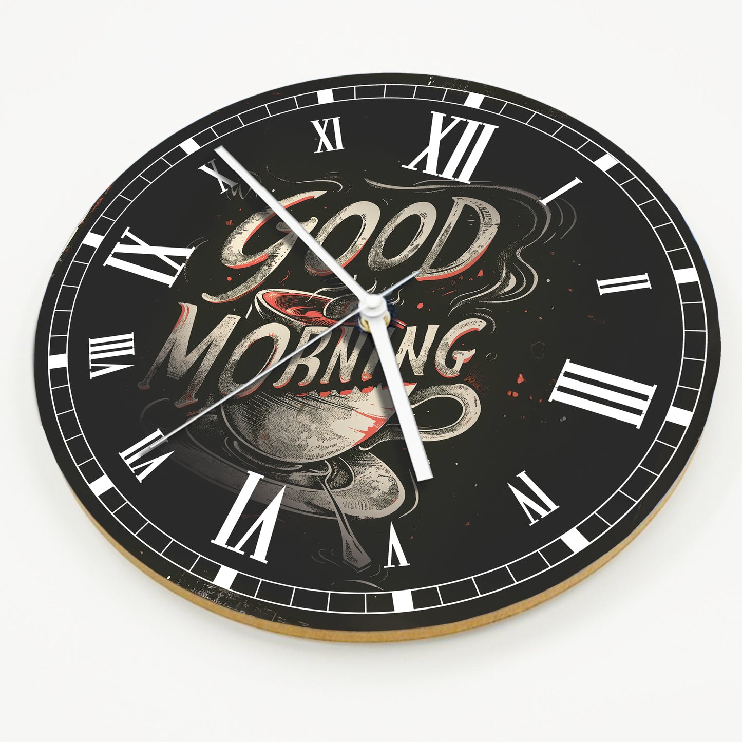 Hochwertige 30cm-Uhren Made in Alzenau Lautlose Uhr MDF Acryl Motiv Good Morning