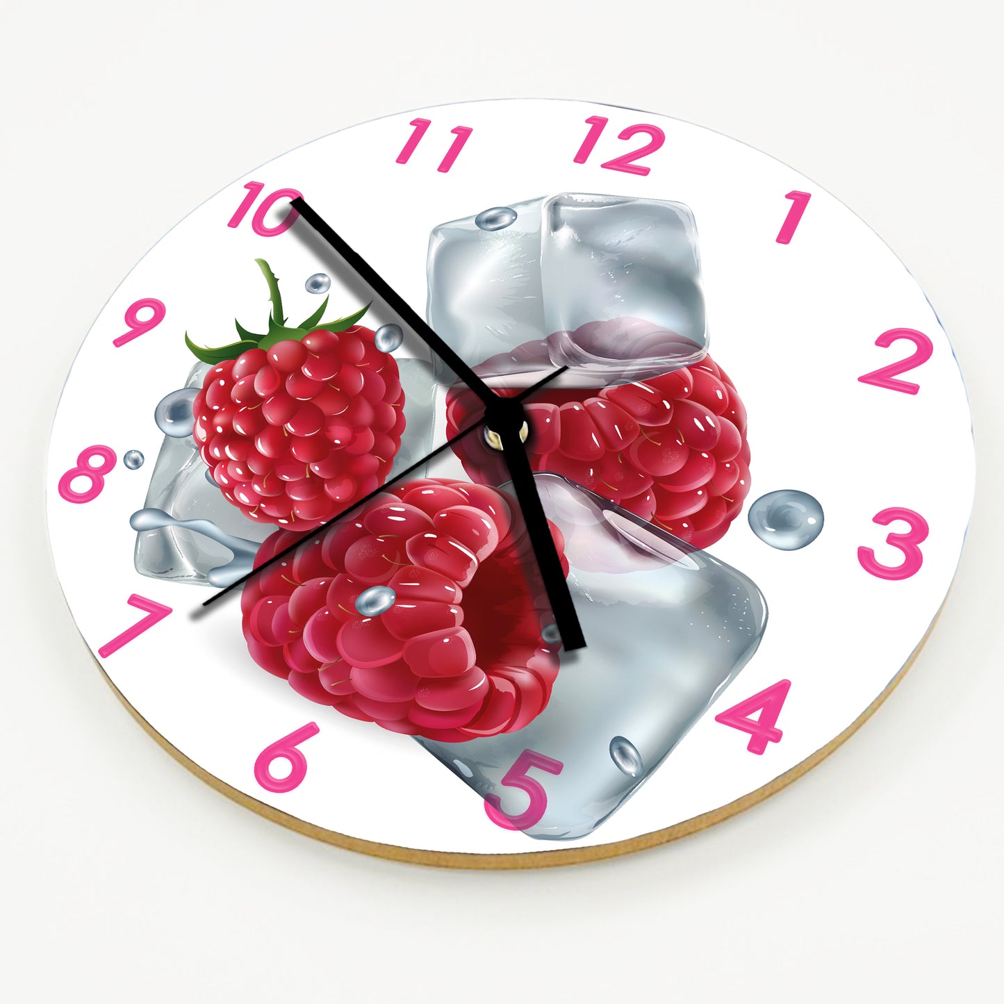 Hochwertige 30cm-Uhren Made in Alzenau Lautlose Uhr MDF Acryl Motiv Himbeere auf Eis
