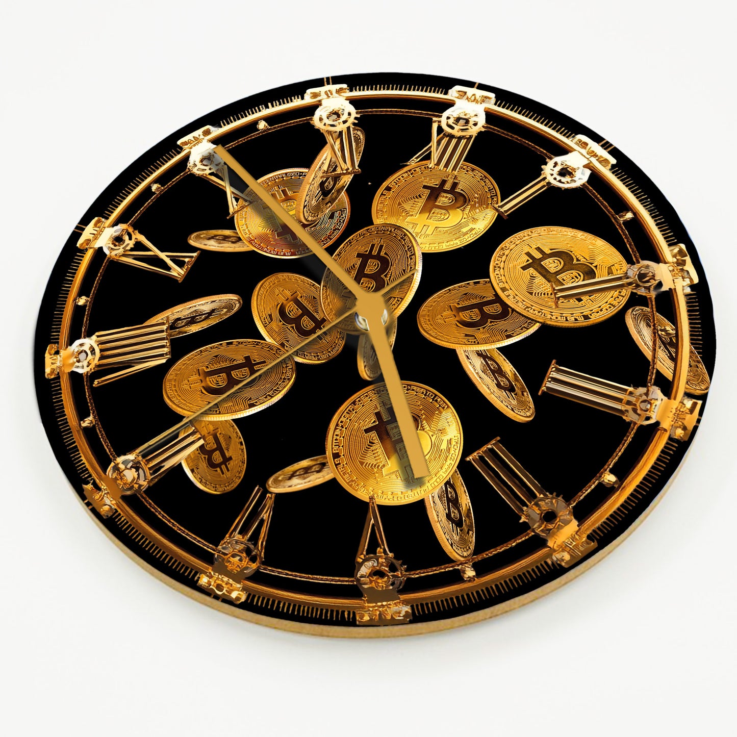 Hochwertige 30cm-Uhren Made in Alzenau Lautlose Uhr MDF Acryl Motiv Bitcoin