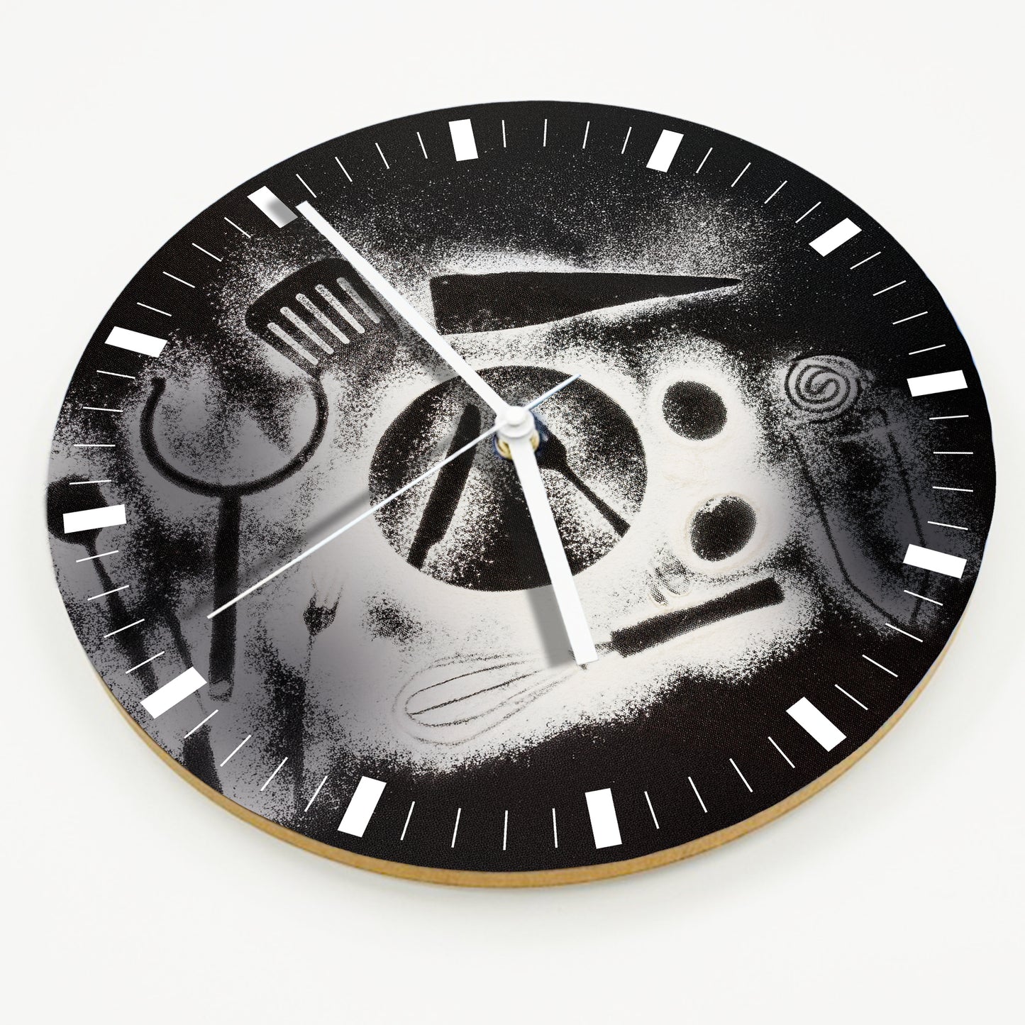 Hochwertige 30cm-Uhren Made in Alzenau Lautlose Uhr MDF Acryl Motiv Black Besteck