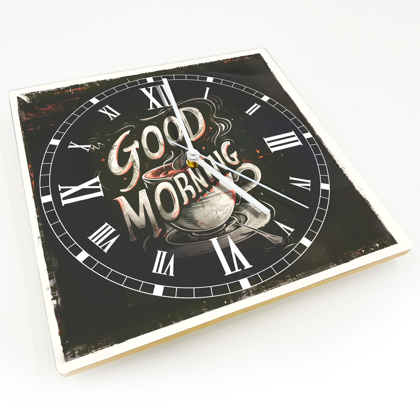 Hochwertige 30cm-Uhren Made in Alzenau Lautlose Uhr MDF Acryl Motiv Good Morning