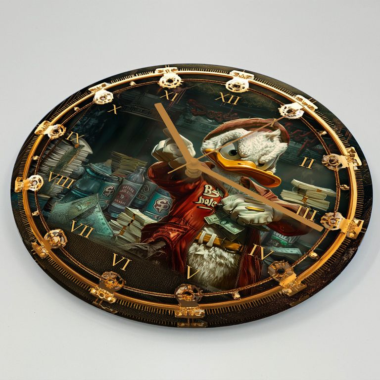 DEMO-ARTIKEL! Hochwertige 30cm-Uhren Made in Alzenau Lautlose Uhr MDF Acryl Motiv Reiche Ente