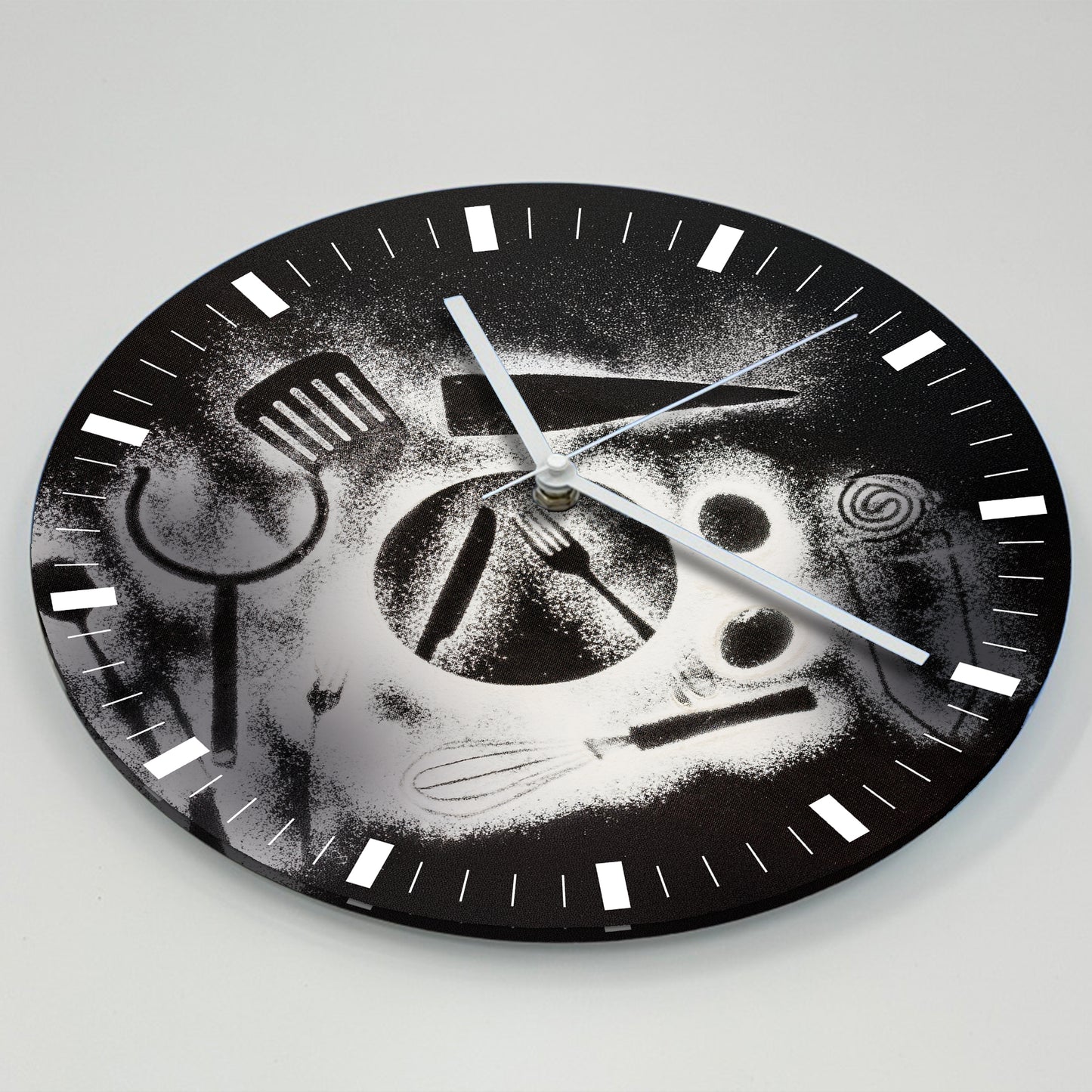 Hochwertige 30cm-Uhren Made in Alzenau Lautlose Uhr MDF Acryl Motiv Black Besteck