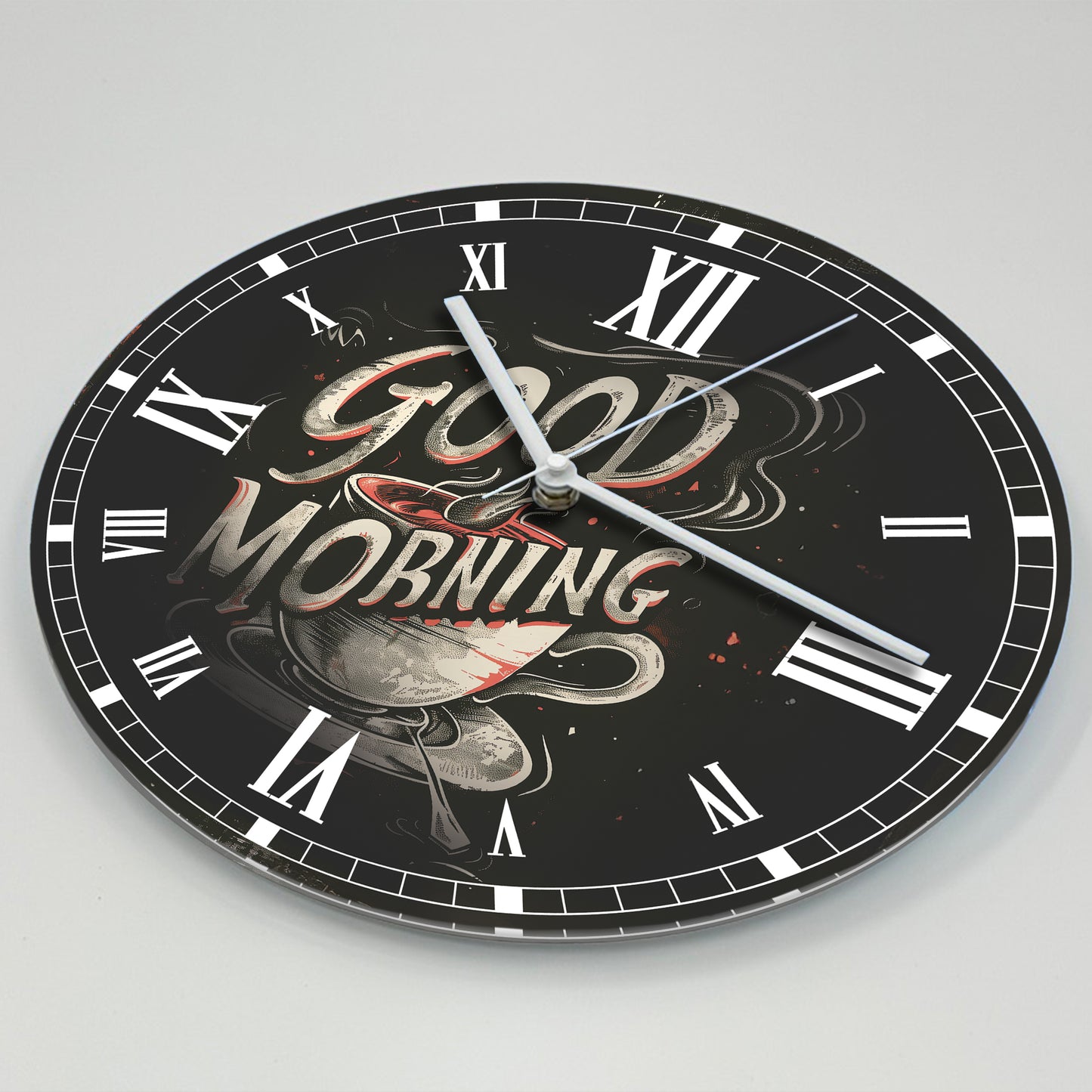 Hochwertige 30cm-Uhren Made in Alzenau Lautlose Uhr MDF Acryl Motiv Good Morning