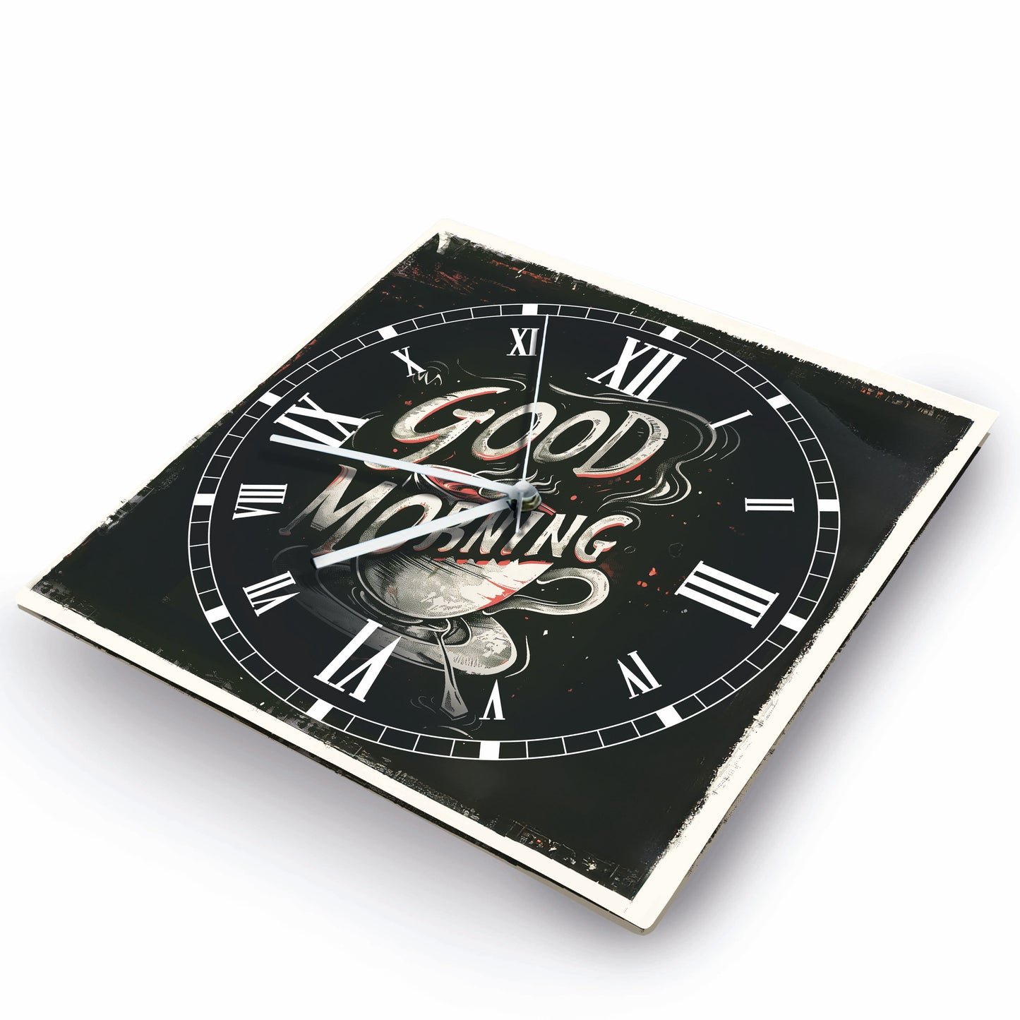 Hochwertige 30cm-Uhren Made in Alzenau Lautlose Uhr MDF Acryl Motiv Good Morning