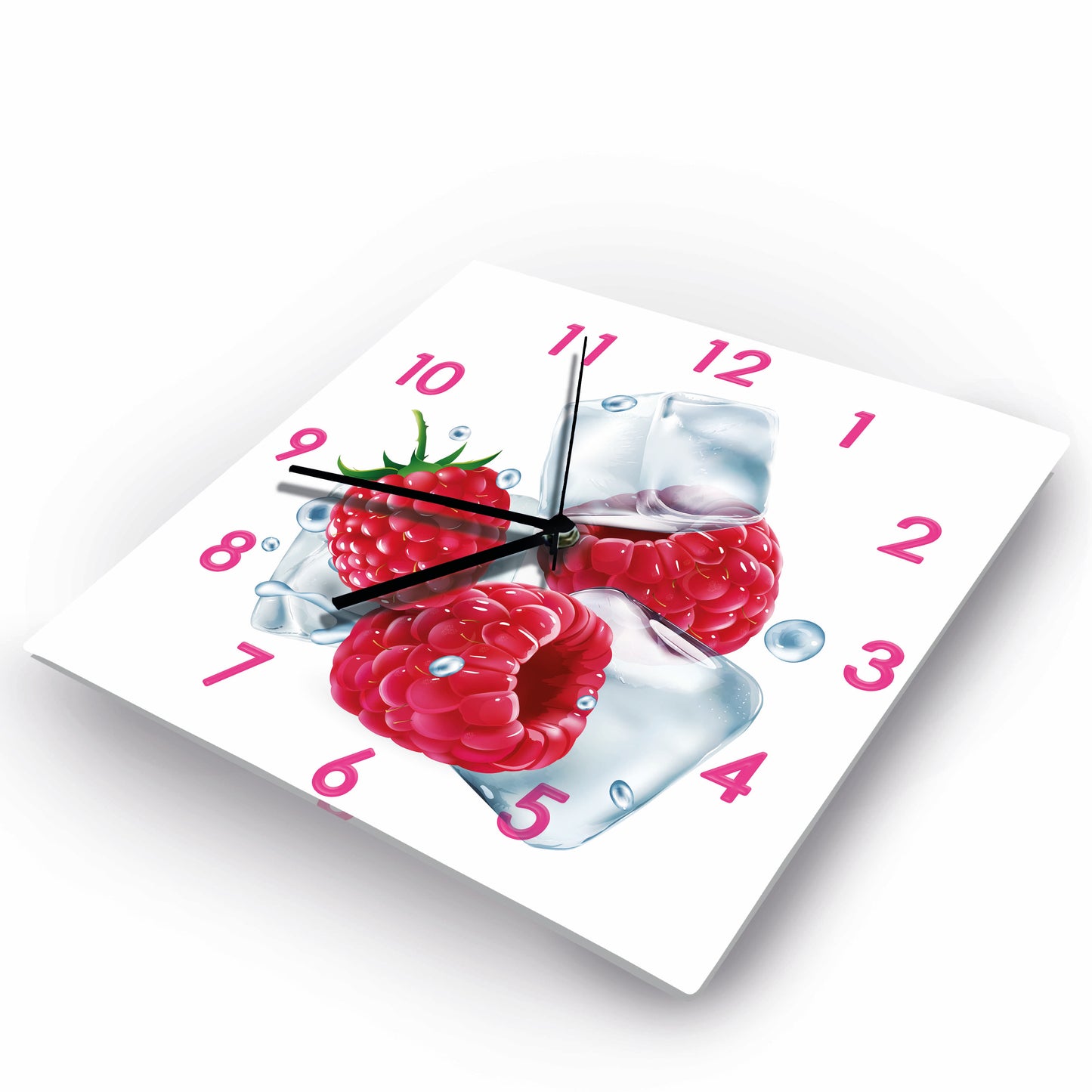 Hochwertige 30cm-Uhren Made in Alzenau Lautlose Uhr MDF Acryl Motiv Himbeere auf Eis