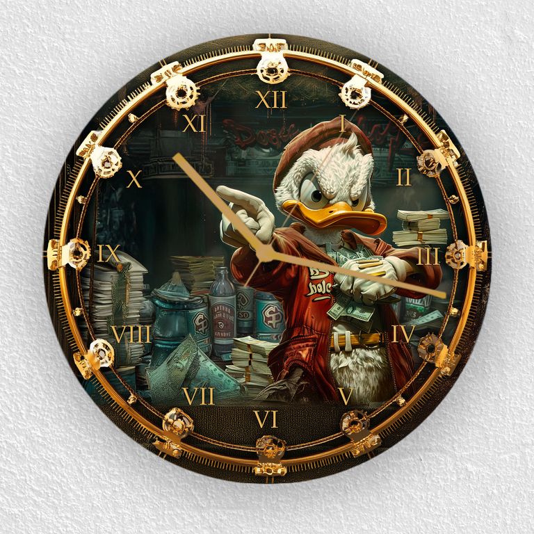 DEMO-ARTIKEL! Hochwertige 30cm-Uhren Made in Alzenau Lautlose Uhr MDF Acryl Motiv Reiche Ente