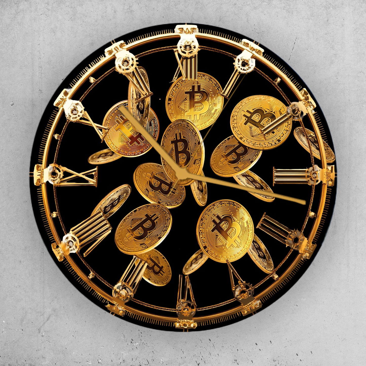 Hochwertige 30cm-Uhren Made in Alzenau Lautlose Uhr MDF Acryl Motiv Bitcoin