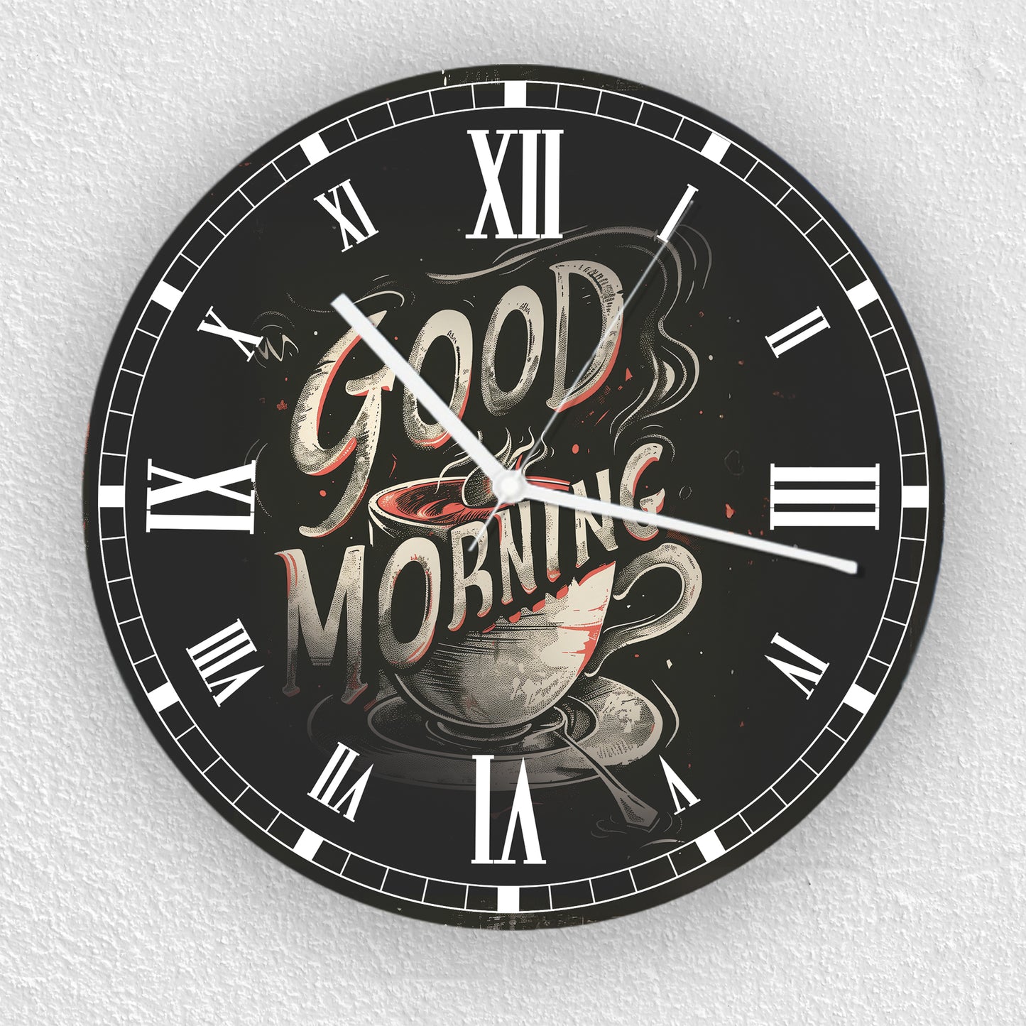 Hochwertige 30cm-Uhren Made in Alzenau Lautlose Uhr MDF Acryl Motiv Good Morning