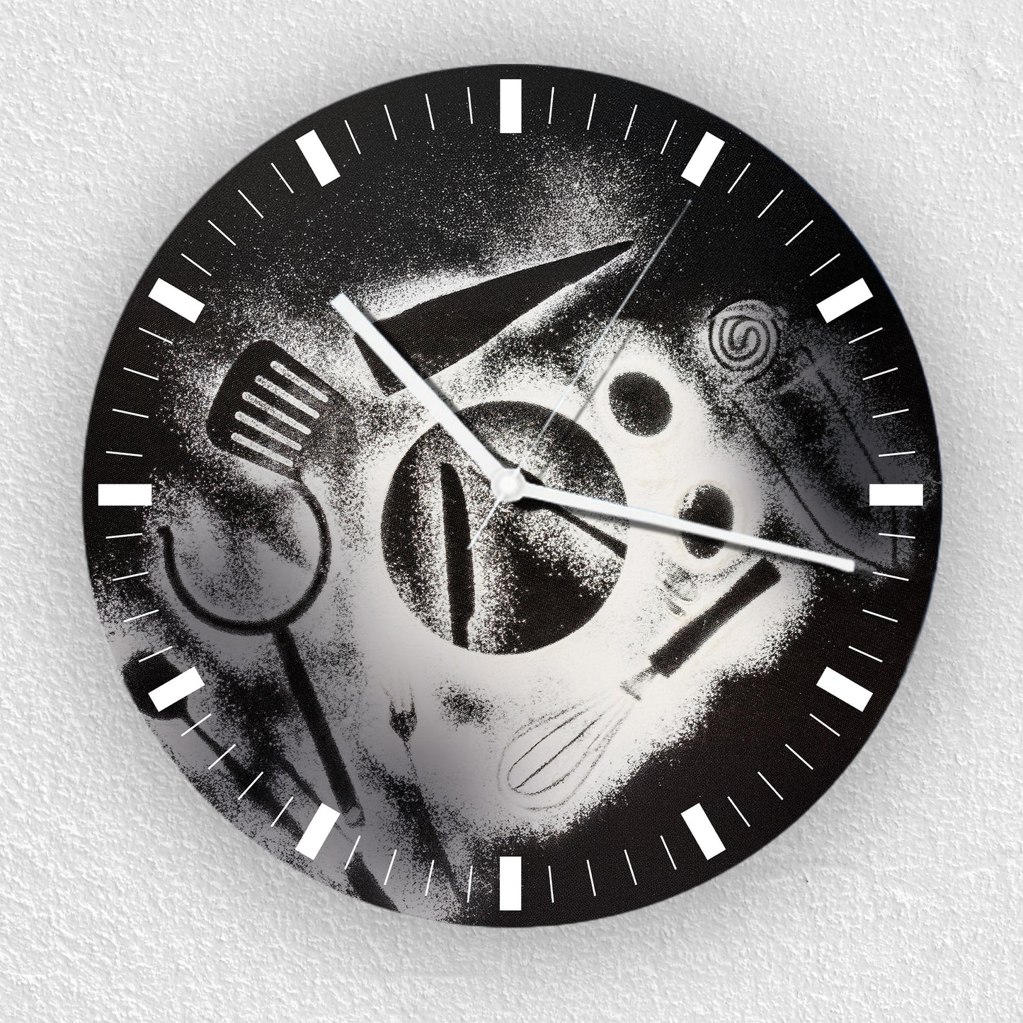 Hochwertige 30cm-Uhren Made in Alzenau Lautlose Uhr MDF Acryl Motiv Black Besteck