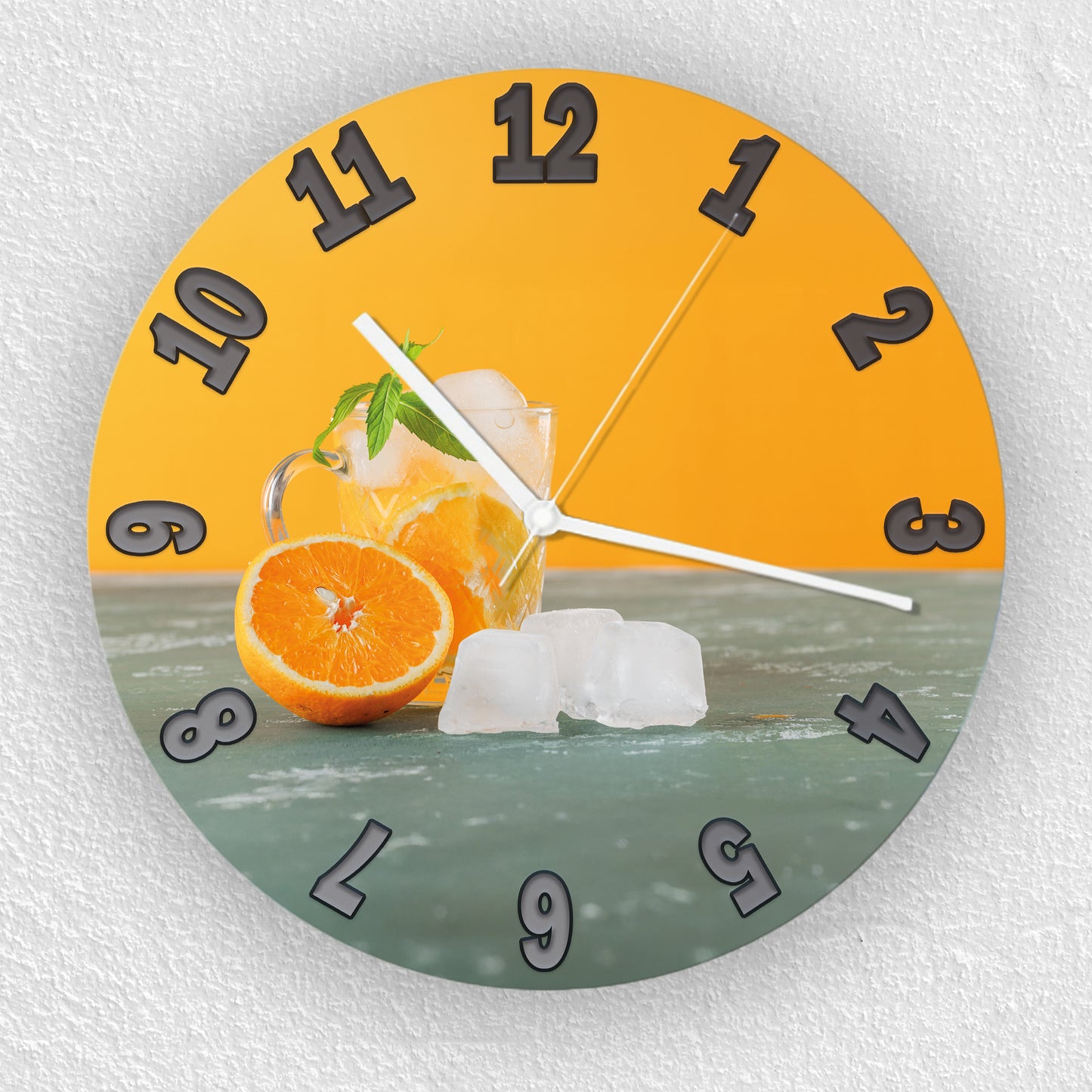 Hochwertige 30cm-Uhren Made in Alzenau Lautlose Uhr MDF Acryl Motiv Zitrone auf Eis