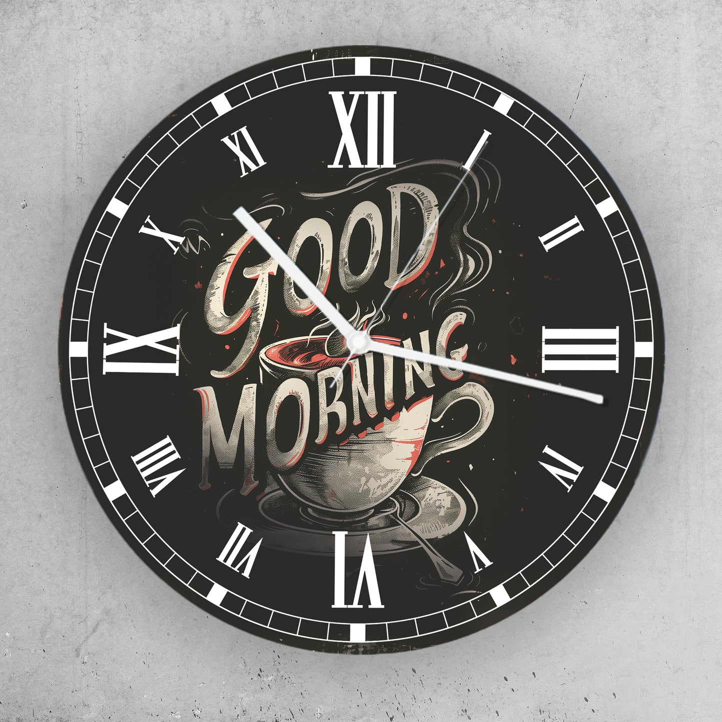 Hochwertige 30cm-Uhren Made in Alzenau Lautlose Uhr MDF Acryl Motiv Good Morning