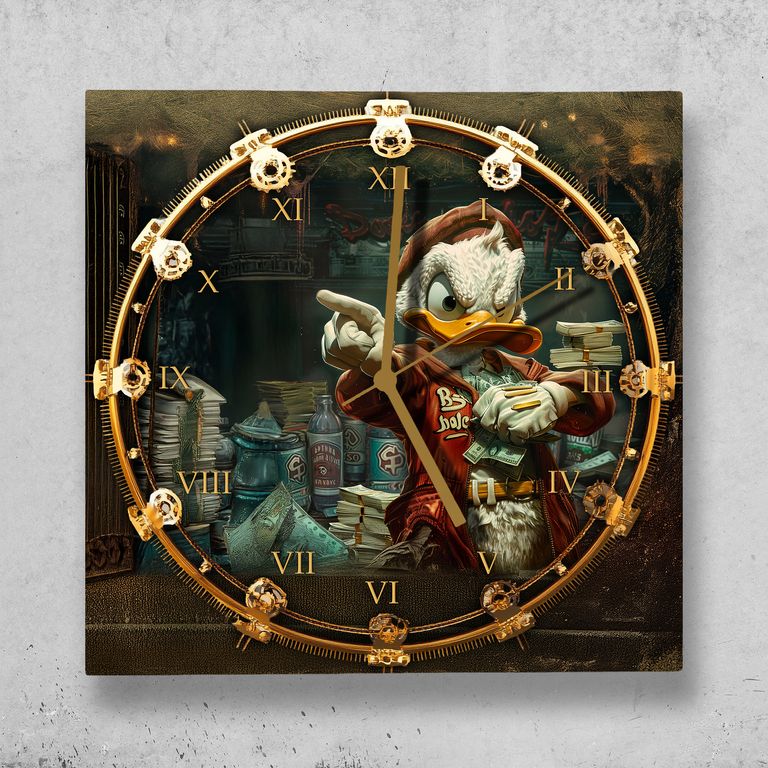 DEMO-ARTIKEL! Hochwertige 30cm-Uhren Made in Alzenau Lautlose Uhr MDF Acryl Motiv Reiche Ente