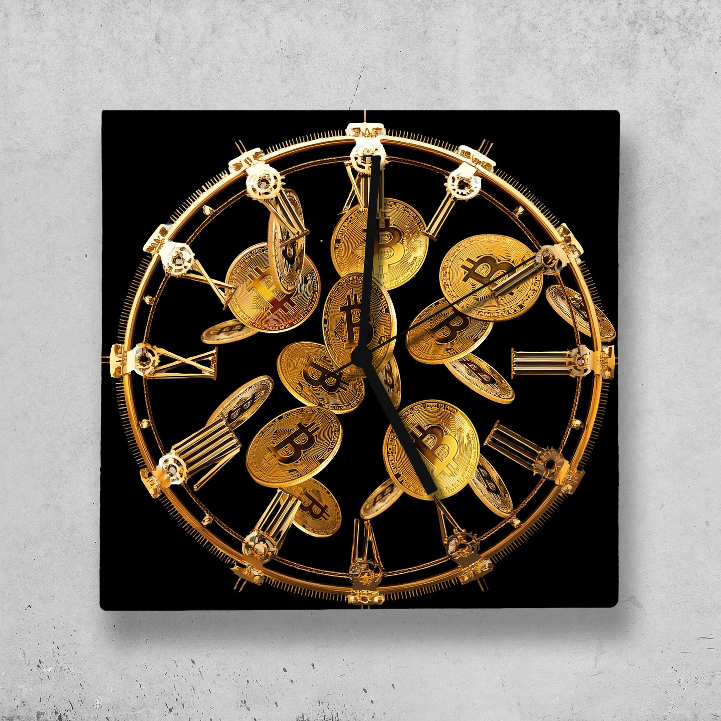 Hochwertige 30cm-Uhren Made in Alzenau Lautlose Uhr MDF Acryl Motiv Bitcoin