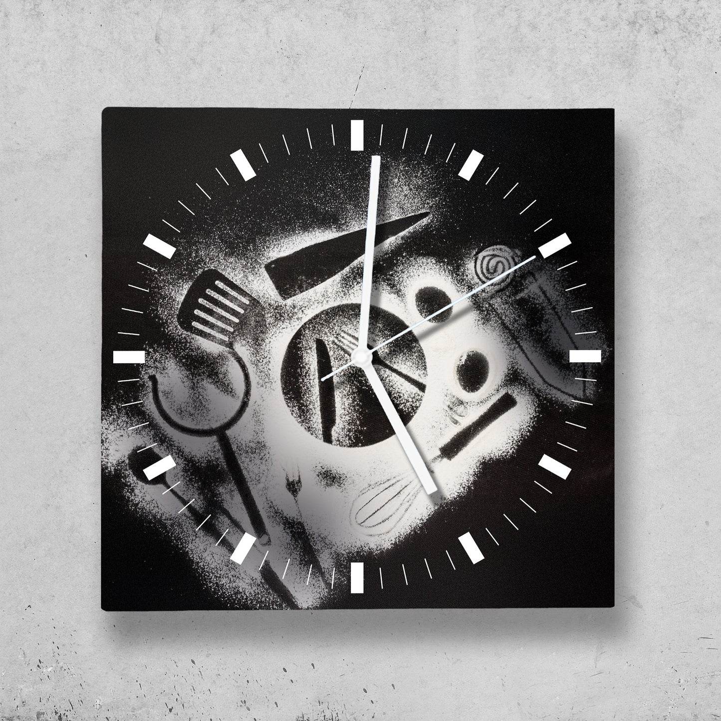 Hochwertige 30cm-Uhren Made in Alzenau Lautlose Uhr MDF Acryl Motiv Black Besteck
