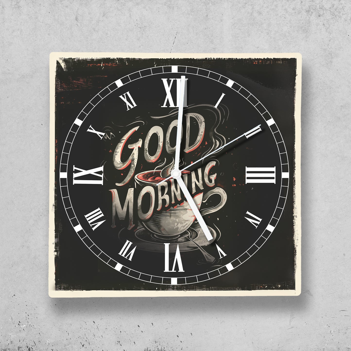 Hochwertige 30cm-Uhren Made in Alzenau Lautlose Uhr MDF Acryl Motiv Good Morning