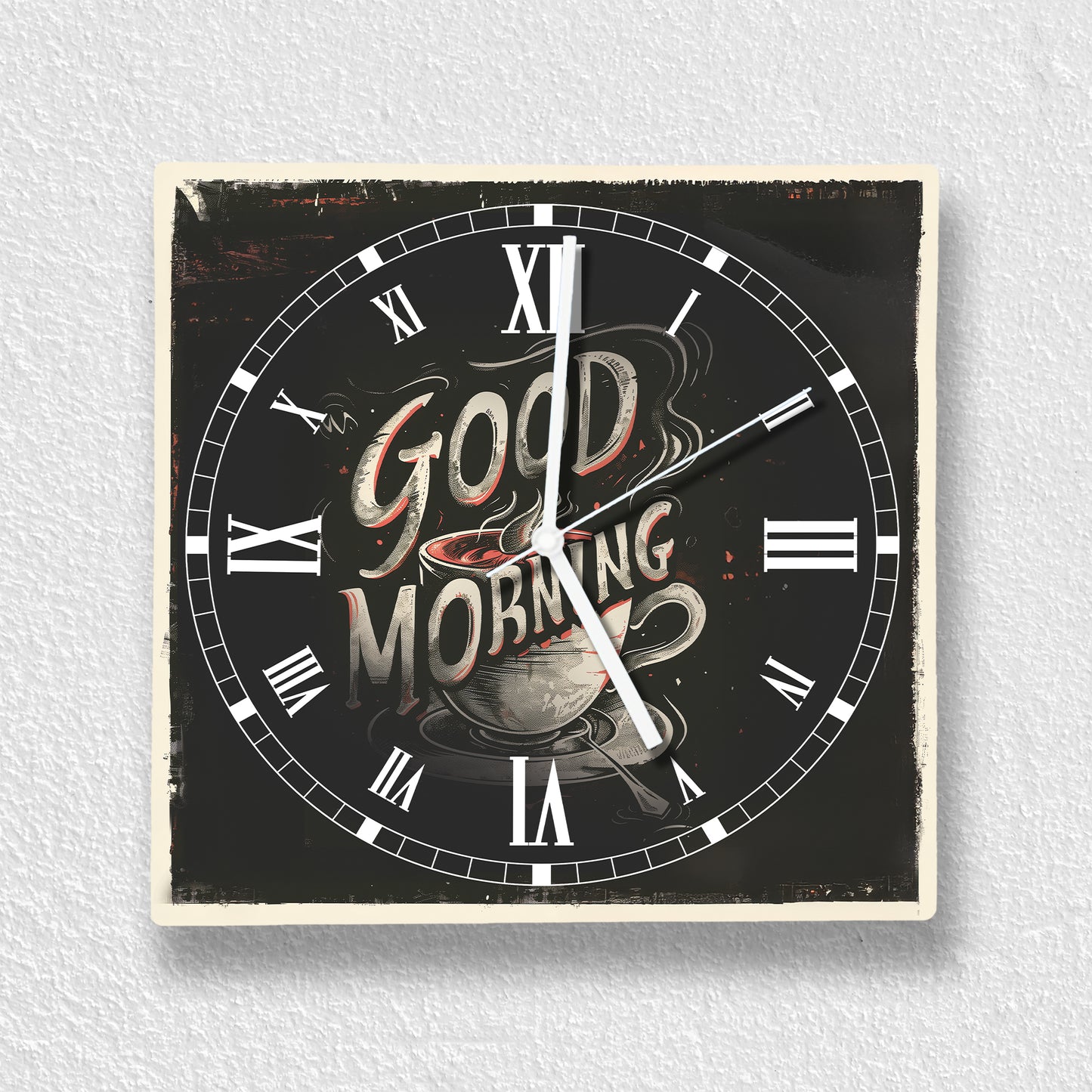 Hochwertige 30cm-Uhren Made in Alzenau Lautlose Uhr MDF Acryl Motiv Good Morning