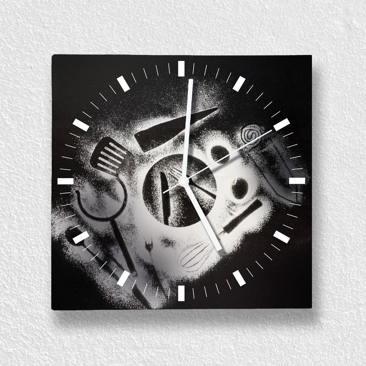 Hochwertige 30cm-Uhren Made in Alzenau Lautlose Uhr MDF Acryl Motiv Black Besteck