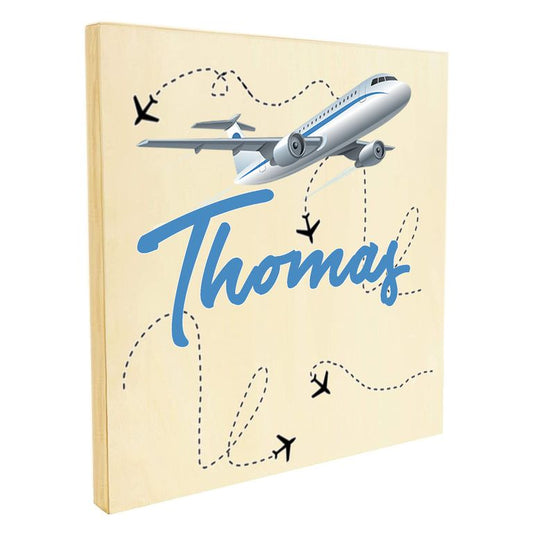 Namenstafel Holz-Magnetboard Holztafel Pinnwand - Inkl. 3 Magnete Motiv: Flugzeug