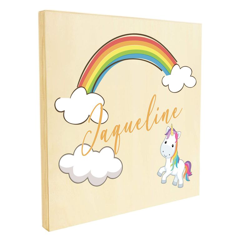 Namenstafel Holz-Magnetboard Holztafel Pinnwand - Inkl. 3 Magnete Motiv: Regenbogen