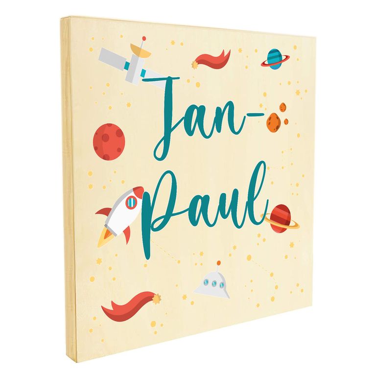 Namenstafel Holz-Magnetboard Holztafel Pinnwand - Inkl. 3 Magnete Motiv: Space