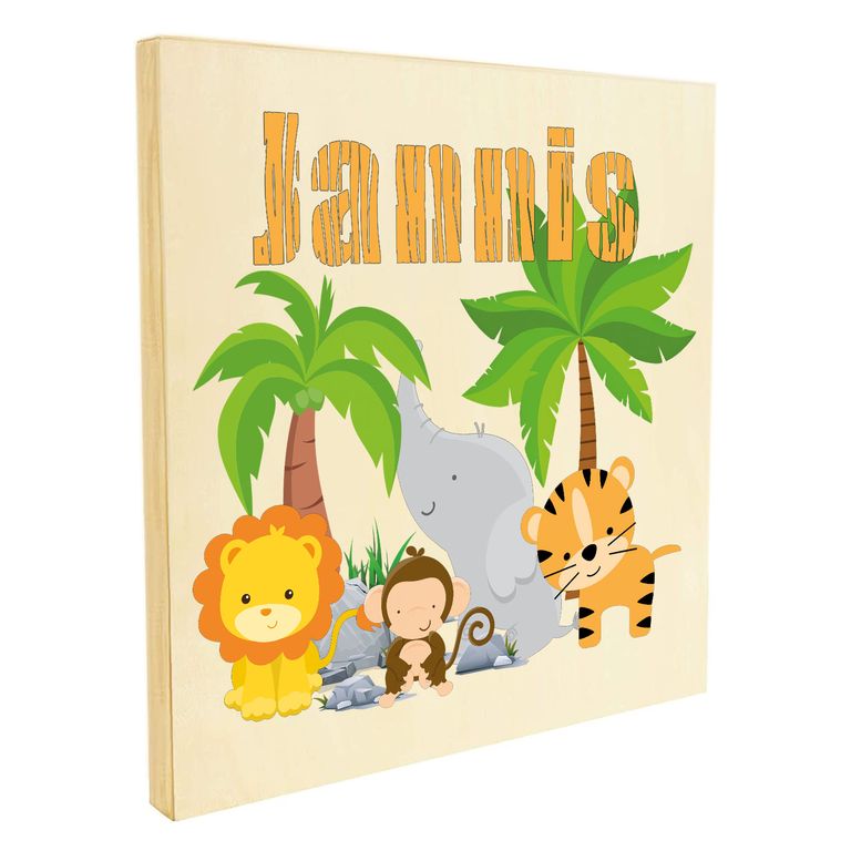 Namenstafel Holz-Magnetboard Holztafel Pinnwand - Inkl. 3 Magnete Motiv: Dschungel