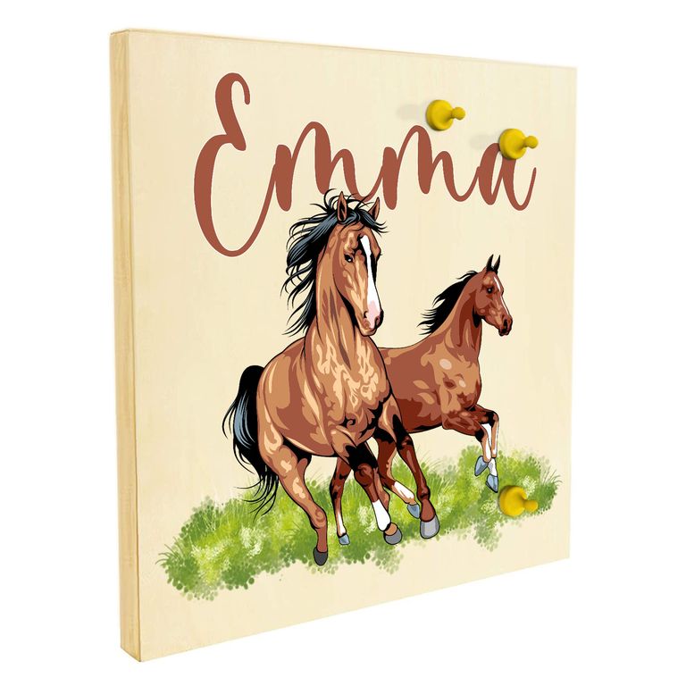 Namenstafel Holz-Magnetboard Holztafel Pinnwand - Inkl. 3 Magnete Motiv: Pferde