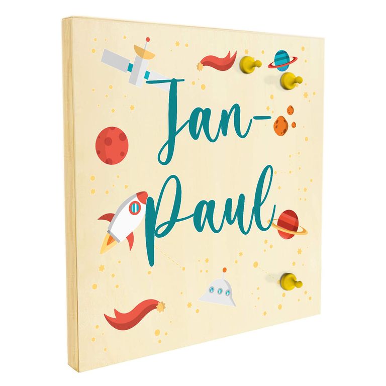 Namenstafel Holz-Magnetboard Holztafel Pinnwand - Inkl. 3 Magnete Motiv: Space