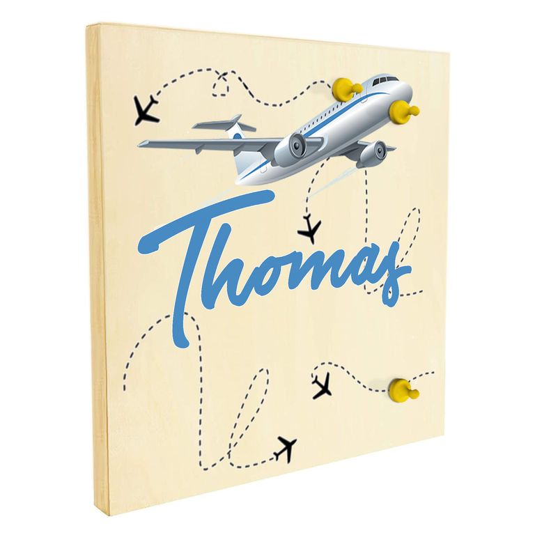 Namenstafel Holz-Magnetboard Holztafel Pinnwand - Inkl. 3 Magnete Motiv: Flugzeug