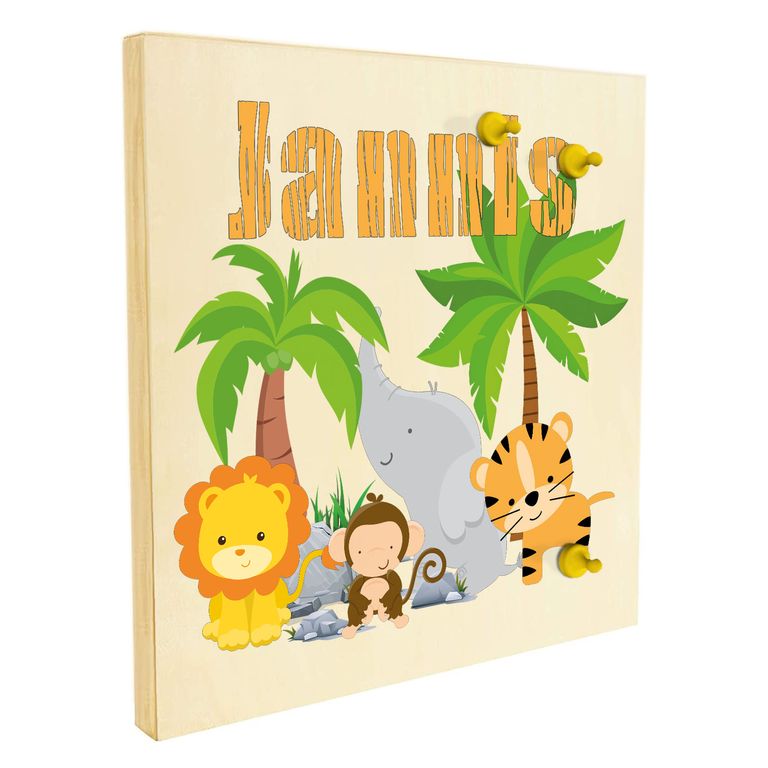 Namenstafel Holz-Magnetboard Holztafel Pinnwand - Inkl. 3 Magnete Motiv: Dschungel