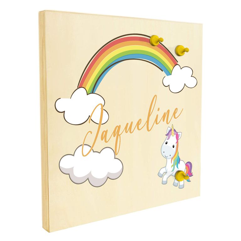 Namenstafel Holz-Magnetboard Holztafel Pinnwand - Inkl. 3 Magnete Motiv: Regenbogen