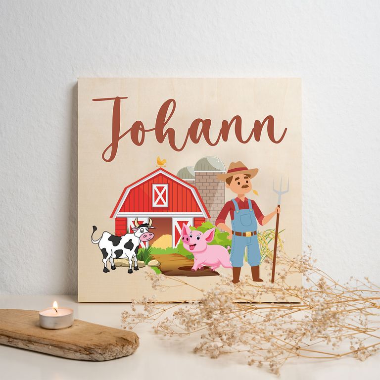 Namenstafel Holz-Magnetboard Holztafel Pinnwand - Inkl. 3 Magnete Motiv: Bauernhof