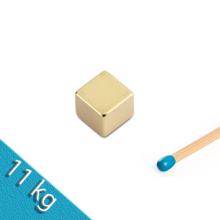 Würfelmagnet 12,0 x 12,0 x 12,0 mm N48 Gold - hält 11 kg