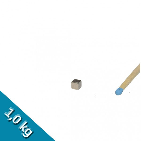 Würfelmagnet 4,0 x 4,0 x 4,0 mm N42 Nickel - hält 1 kg