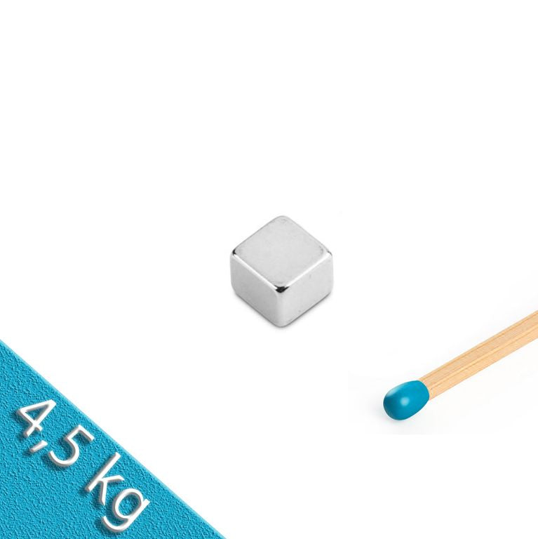 Würfelmagnet 8,0 x 8,0 x 8,0 mm N40 Nickel - hält 4,5 kg