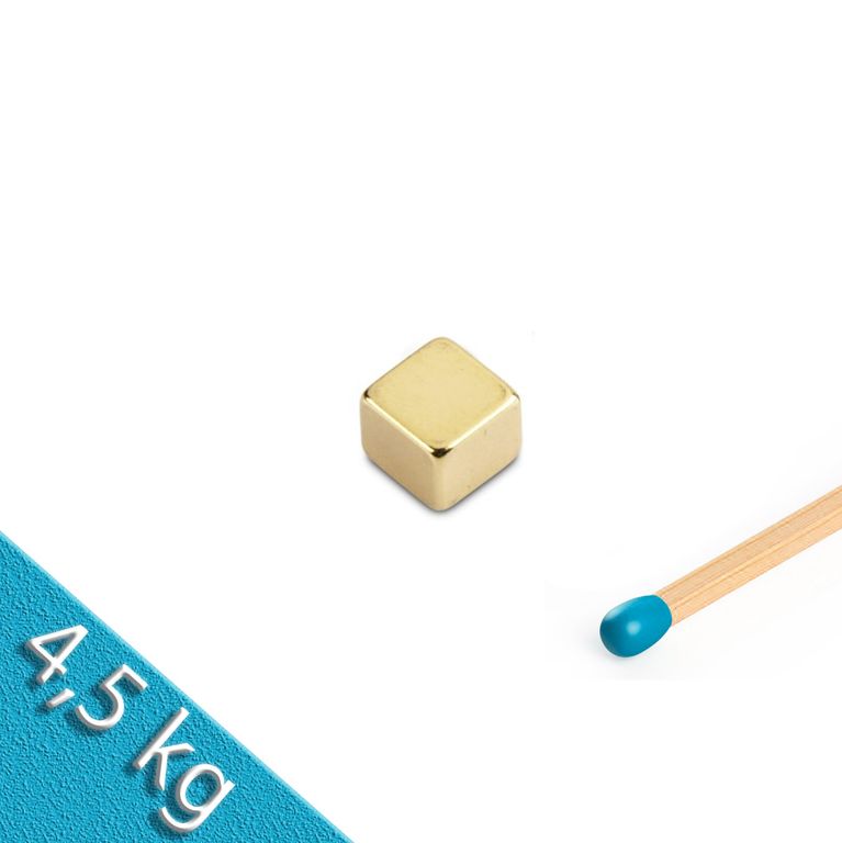 Würfelmagnet 8,0 x 8,0 x 8,0 mm N45 Gold - hält 4,5 kg