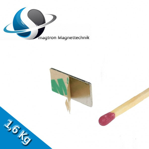 Neodym Quadermagnet 40,0 x 12,0 x 1,0 mm N35 Nickel selbstklebend
