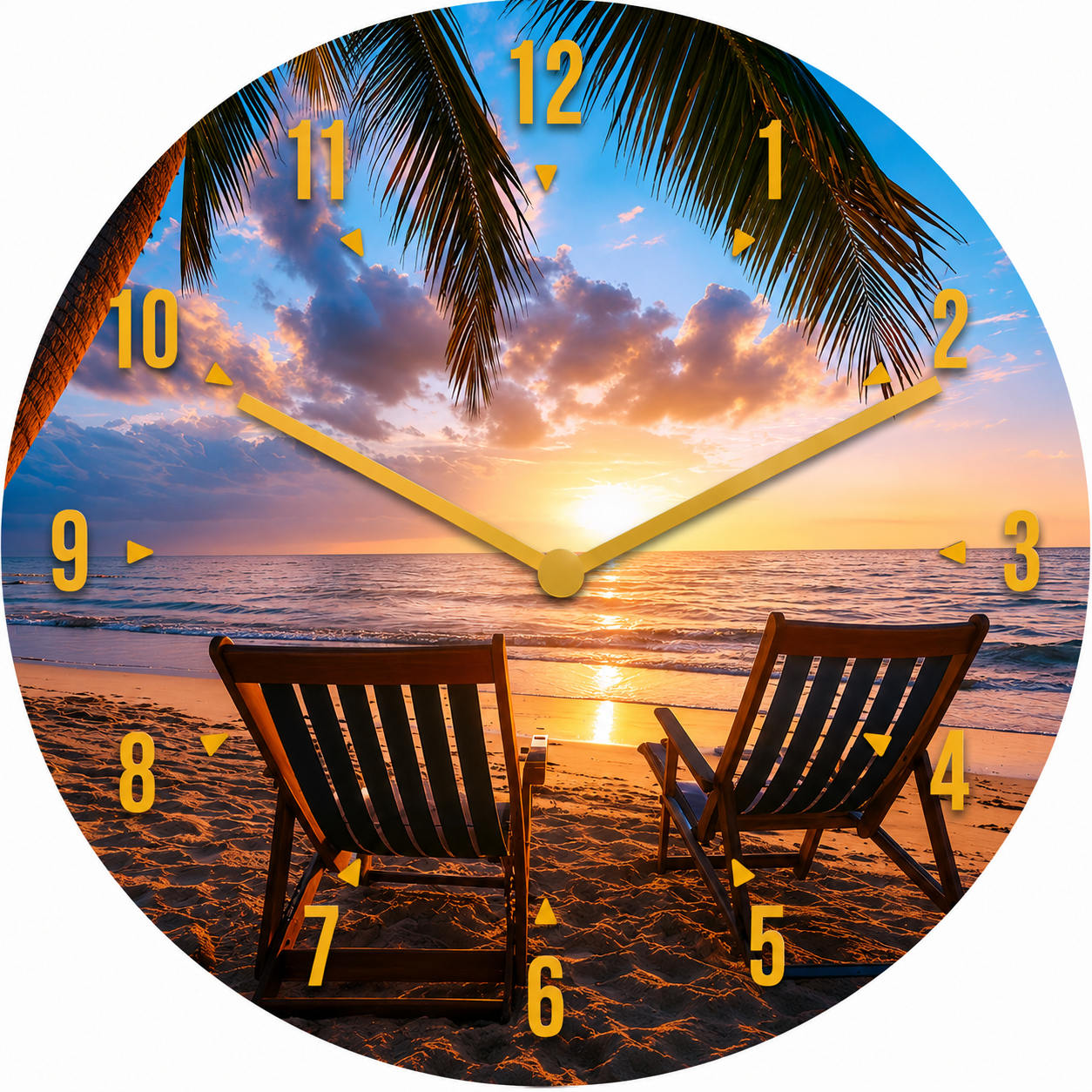 Hochwertige 30cm-Uhren Made in Alzenau Lautlose Uhr MDF Acryl Motiv Unter Palmen
