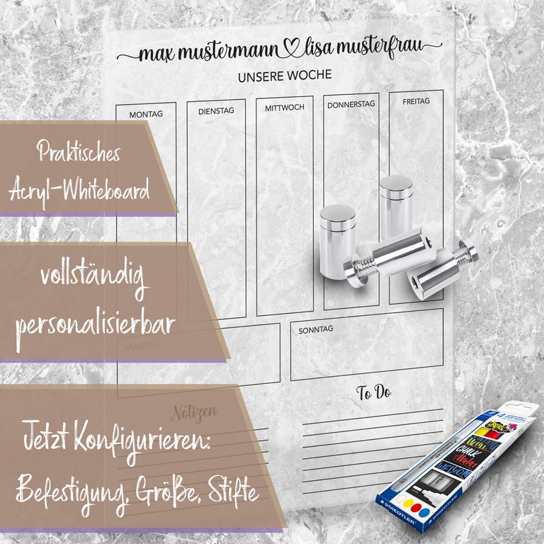 SmagMedia24 Family Time - Paar-Wochenplaner - Individuell gestaltbarer Wand-Kalender auf Acrylglas für Paare
