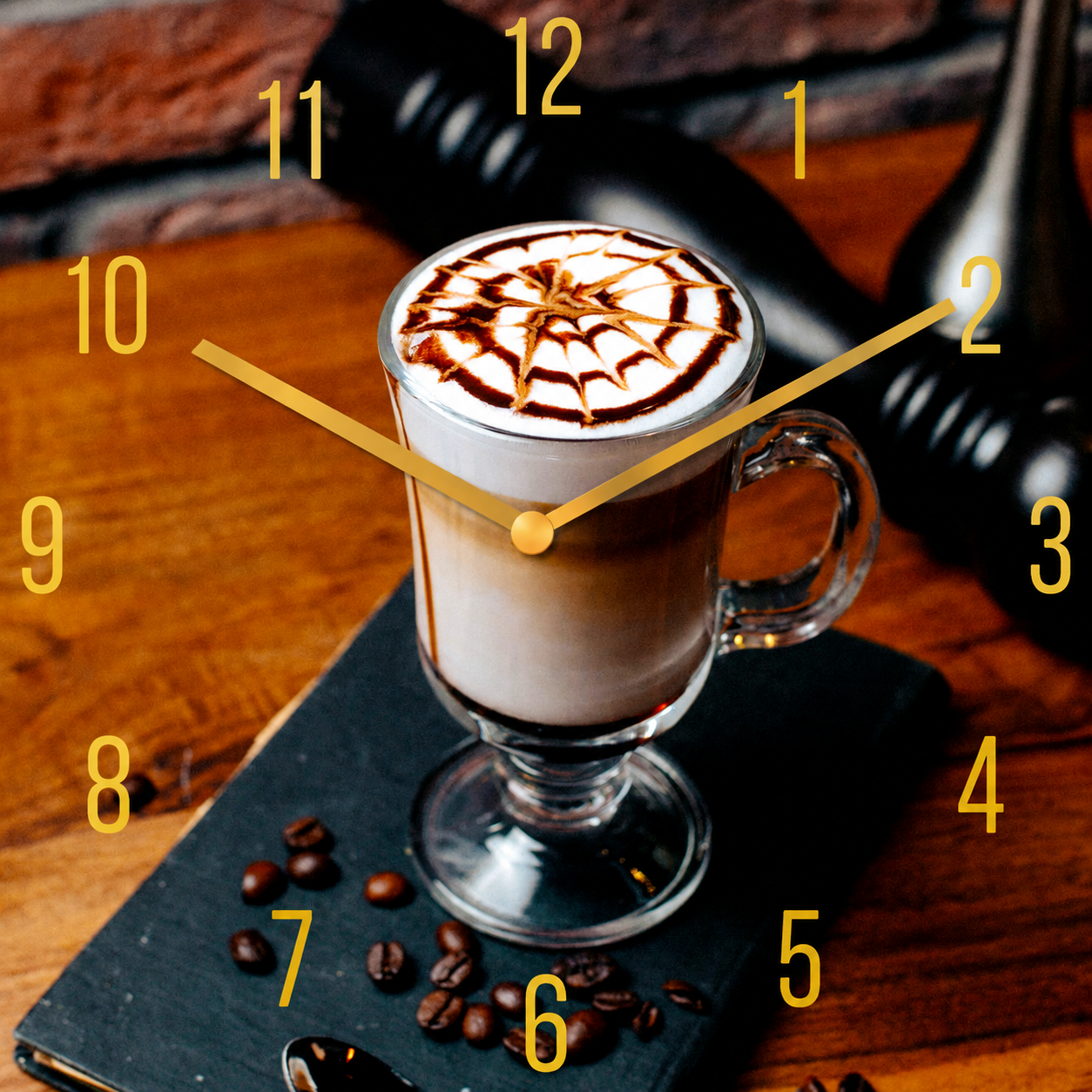 Hochwertige 30cm-Uhren Made in Alzenau Lautlose Uhr MDF Acryl Motiv Kaffee Latte