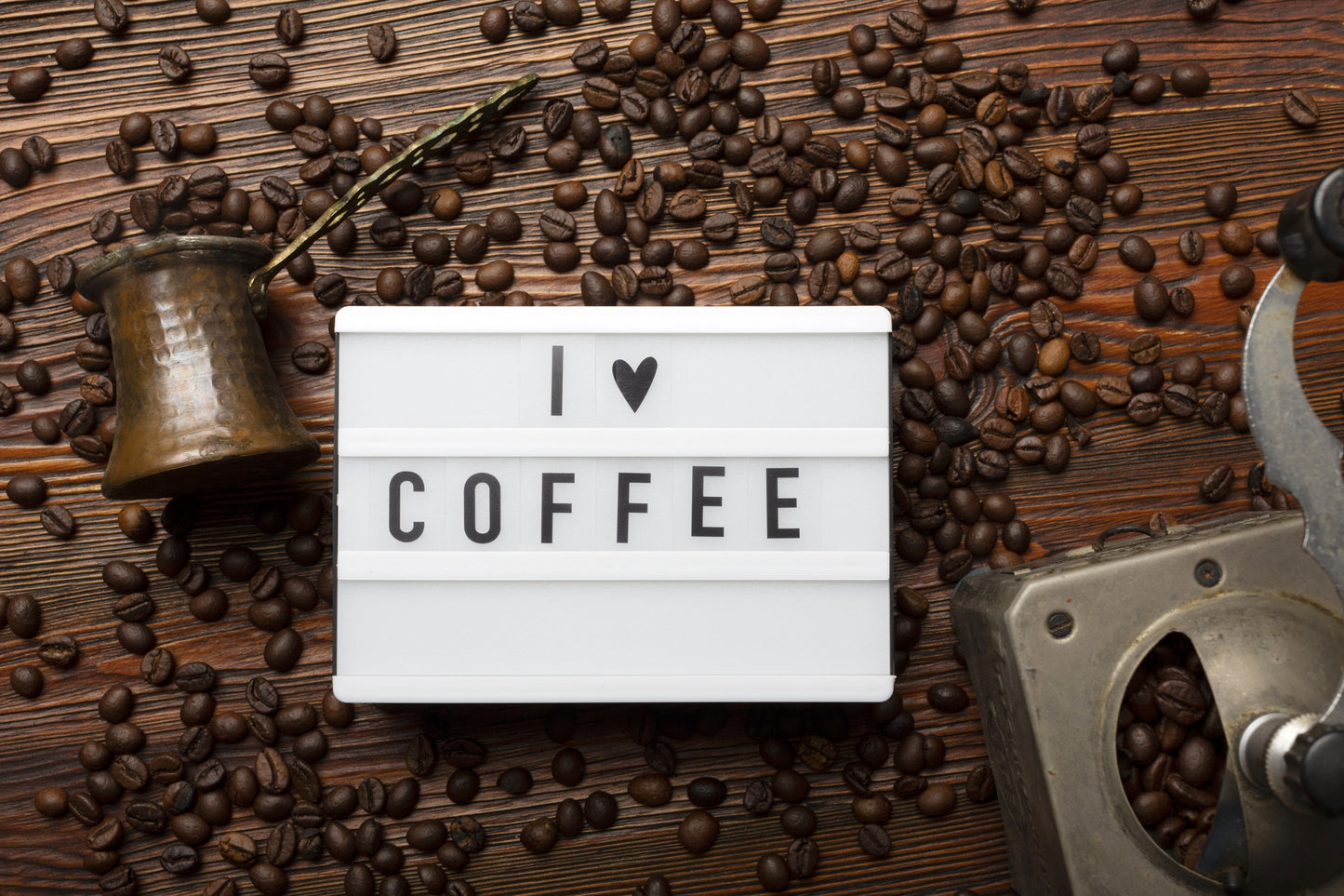 Flaches Druckmotiv I Love Coffee für Heizkörperverkleidung