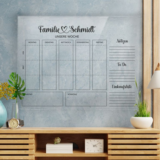 SmagMedia24 Family Time - Familien-Wochenplaner - Individuell gestaltbarer Wand-Kalender auf Acrylglas