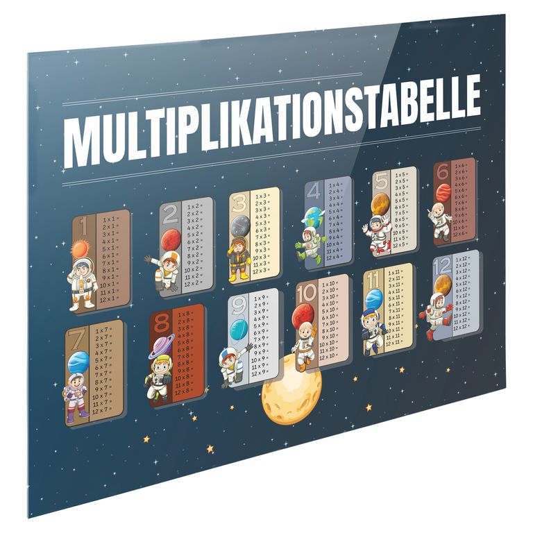 Lerntafel Einmaleins 1x1 in 60x45cm Bedrucktes Acrylglas Mathe Nachhilfe Lernen Astronaut
