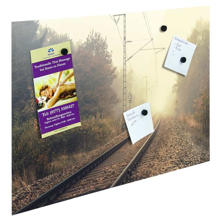 Bedrucktes Acrylglas als Magnetwand, Küchen-Hintergrund, Motiv: Eisenbahnschienen