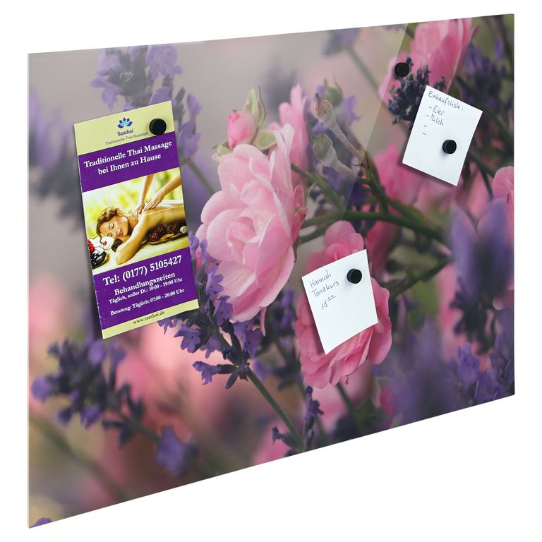 Bedrucktes Acrylglas als Magnetwand, Küchen-Hintergrund, Motiv Lavendelstrauß