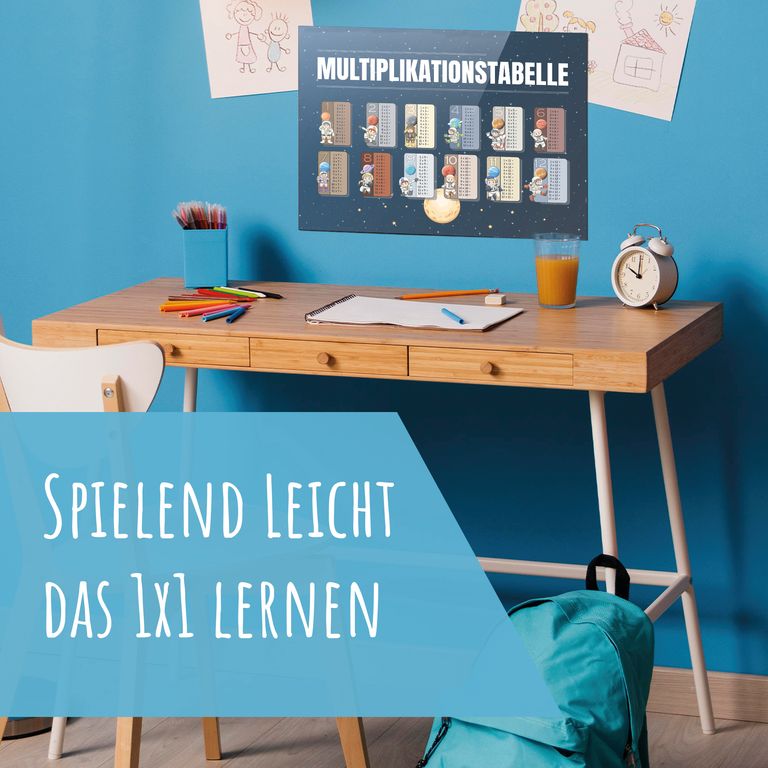 Lerntafel Einmaleins 1x1 in 60x45cm Bedrucktes Acrylglas Mathe Nachhilfe Lernen Astronaut