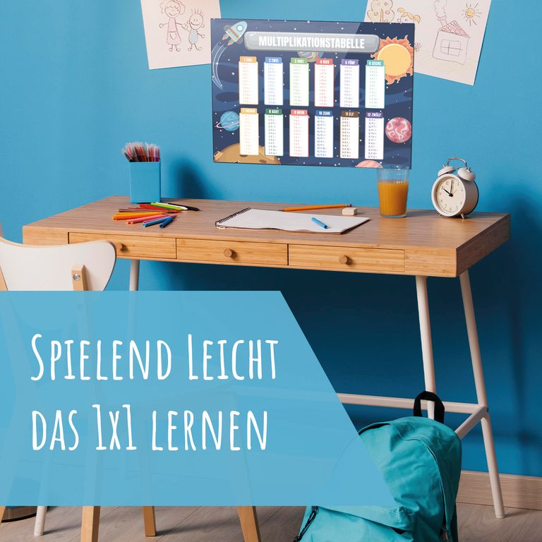 Lerntafel Einmaleins 1x1 in 60x45cm Bedrucktes Acrylglas Mathe Nachhilfe Lernen Space