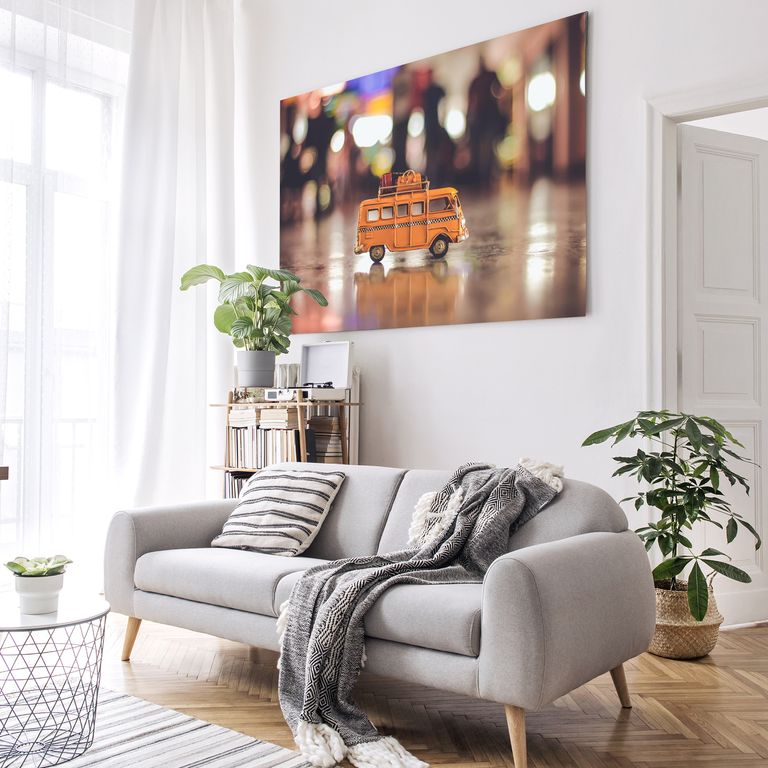 Bedrucktes Acrylglas als Magnetwand, Küchen-Hintergrund, Motiv Bulli